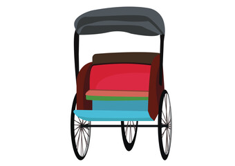 Fototapeta na wymiar Front view vector illustration of a rickshaw or becak in flat style on a white background. Indonesian traditional public transport vehicles. Antique transportation in some areas of Java, Indonesia