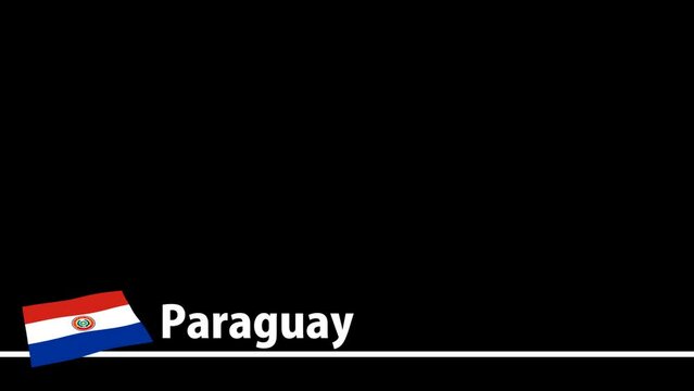 パラグアイの国旗と国名が画面下部に現れます。背景はアルファチャンネル(透明)です。