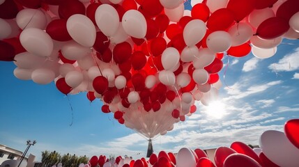 red balloons in the sky