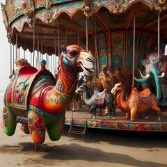 Fototapeta na wymiar merry go round carousel. carousel, horse, ride, fun, amusement, park, fair, merry-go-round, carnival, horses, merry go round, merry, round, circus, fairground, entertainment, colorful,Ai generated 