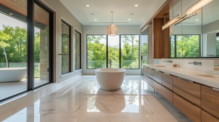 Elegant Open-concept Bathroom with Radiant Natural Light and High-end Fixtures