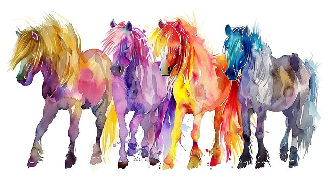 neon parade: a vibrant lineup of colorful ponies
