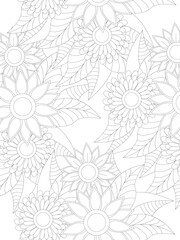 Flowers Leaves Coloring page Adult.Contour drawing of a mandala on a white background. Vector illustration