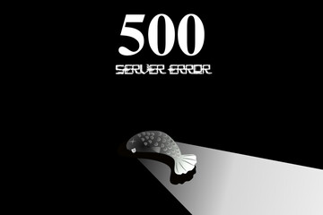 Web page ERROR 500. dead fish icon. Flat style illustration. black and white style - obrazy, fototapety, plakaty