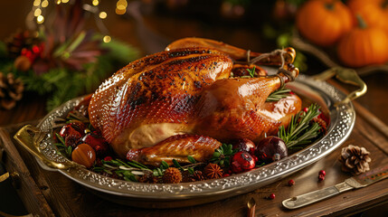 Roasted turkey ready for the holidays - obrazy, fototapety, plakaty
