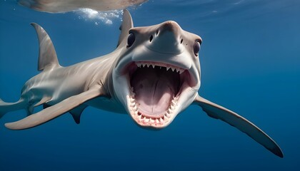 A Hammerhead Shark With Its Mouth Open Showing Its Upscaled 7