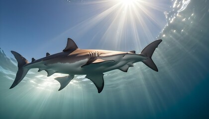 A Hammerhead Shark With Sunlight Filtering Through Upscaled 5 - obrazy, fototapety, plakaty