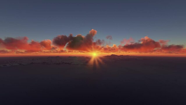 Aerial sunset drone view of South Georgia and South Sandwich Islands at Ross Glacier. United Kingdom