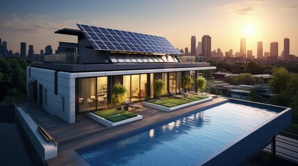 Obraz premium estate pool mansion building illustration architecture design, modern spacious, opulent exclusive estate pool mansion building