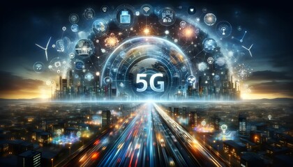 Obraz premium Futuristic Smart City with 5G Network Technology generative AI 