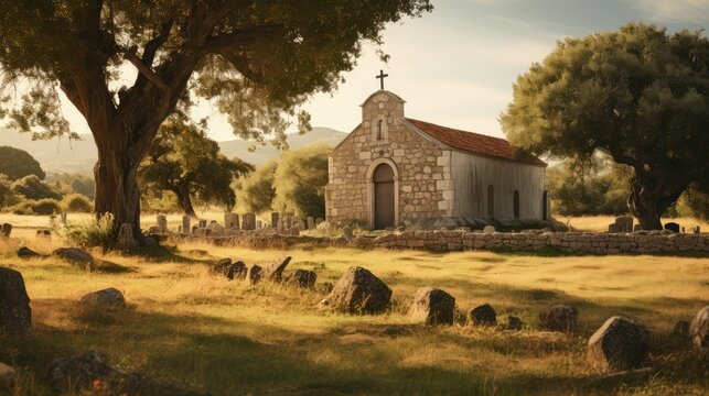 abbey ancient church building illustration crypt apse, altar fresco, dome cloister abbey ancient church building