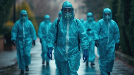 doctors in bio-protective pandemic suits - obrazy, fototapety, plakaty