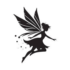 Fairy Vector Silhouette for Whimsical Designs, Magical Projects, and Enchanting Decoration. Black Fairy Illustration, Fairy Vector.