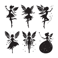 Fairy Vector Silhouette for Whimsical Designs, Magical Projects, and Enchanting Decoration. Black Fairy Illustration, Fairy Vector.