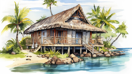 Bungalow sur pilotis au bord de l'eau