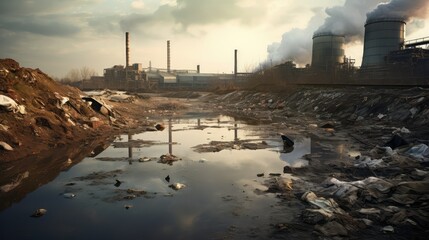toxic pollution chemical plant illustration waste contamination, emissions water, soil health toxic pollution chemical plant - obrazy, fototapety, plakaty