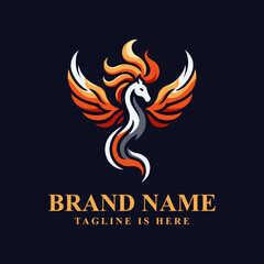 Flaming Pegasus logo: Captures grace, power, and mythical beauty, symbolizing strength and transcendence in a dynamic brand identity.