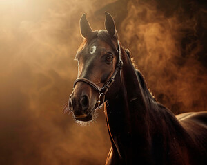 Elegant horse in studio, detailed view, soft backlight,