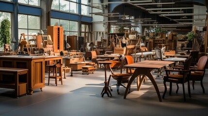 production tool furniture factory illustration machinery workshop, craft carpentry, manufacturing quality production tool furniture factory