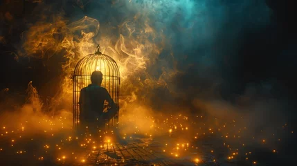 Foto op Plexiglas meloncholic man, in the golden cage of materialism © Olexandr