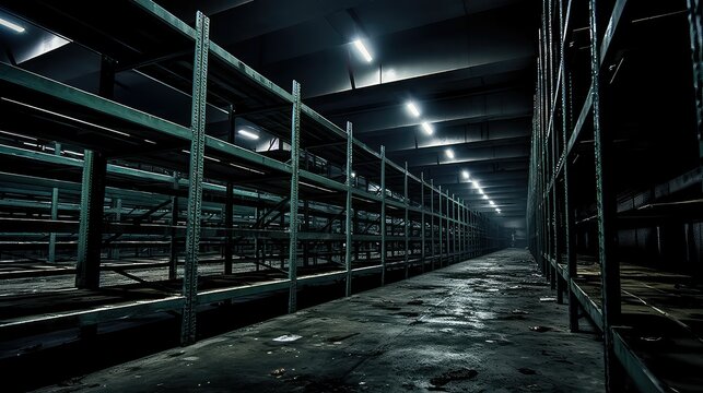 desolate empty warehouse building illustration spacious industrial, vast eerie, barren hollow desolate empty warehouse building