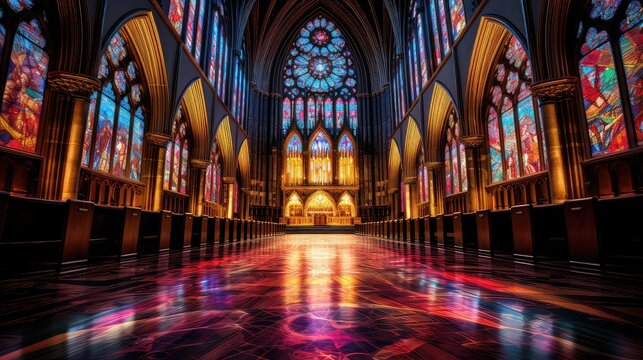 gothic cathedral church building illustration medieval stained, glass nave, altar vault gothic cathedral church building