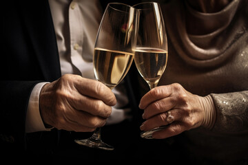 Elegant Toast with Champagne in Formal Attire