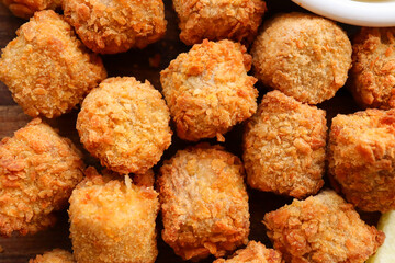 fried chicken nuggets. Chicken popcorn or poppers