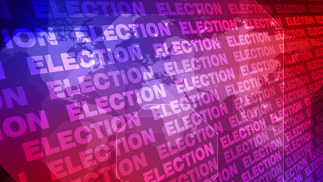 Election background displaying political information with world map showcasing presidential candidates and voting choices