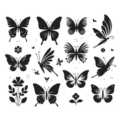 Butterfly Silhouette Vector Collection for Graceful Designs and Nature-inspired Projects. Black Butterfly Illustration, Butterfly vector.