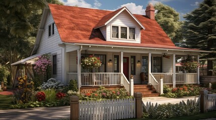 architecture suburban farmhouse building illustration rustic modern, traditional home, exterior interior architecture suburban farmhouse building - obrazy, fototapety, plakaty