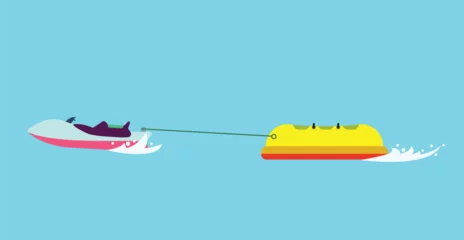 Poster Donut boat icon. Flat vector illustration. Yellow donut boat, water sport. Water tourism. © Tsabitzz