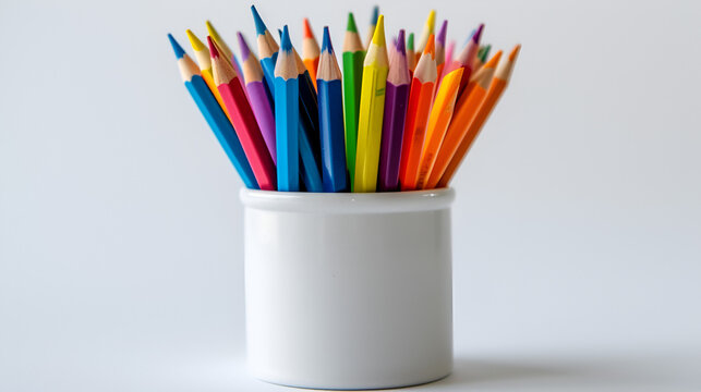 white holder for pencils on isolated white background. generative ai 
