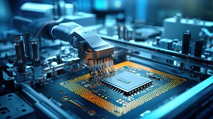 efficiency automated electronics factory illustration automation technology, innovation manufacturing, sensors programming efficiency automated electronics factory