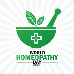 World Homeopathy Day. Holiday concept. Template for background, banner, card, poster with text inscription
