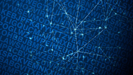 Random letters and connected lines exploring creative chaos of typography texture abstract text, and stylish, unpredictable language in modern typography composition