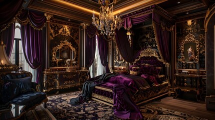 Exquisite Luxury: A Regal Boudoir Adorned in Opulent Splendor and Gold-Leaf Elegance