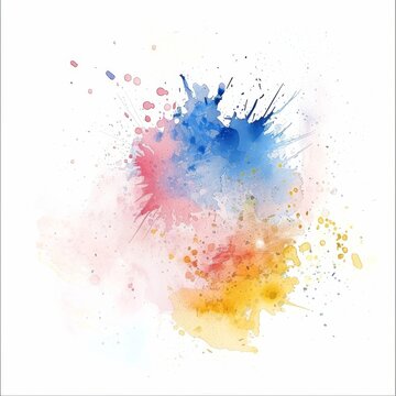 Watercolor splashes of blue, pink, and yellow blend whimsically, offering a playful backdrop for creative design.