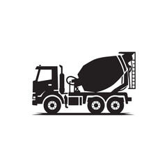 Concrete Creations: Authentic Cement Mixer Silhouette Vector for Construction Projects and Industrial Designs. Concrete truck illustration, Truck vector.