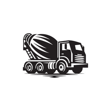 Concrete Creations: Authentic Cement Mixer Silhouette Vector for Construction Projects and Industrial Designs. Concrete truck illustration, Truck vector.