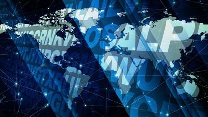 Random letters and world map exploring creative chaos of typographic composition and digital art through visual study of abstract concepts, design, and messaging in modern typography disorder