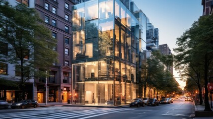 architecture glass townhouse building illustration design luxury, urban windows, facade sleek architecture glass townhouse building