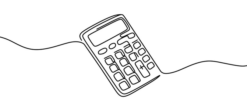 recommend clip art: One line drawing calculator tool to help counting number. Technology education concept. Outline minimalist style. Calculate tool. Single line vector illustration