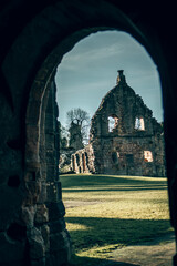 Fototapeta na wymiar Captivating scenery surrounding Fountains Abbey in Yorkshire. Verdant landscapes