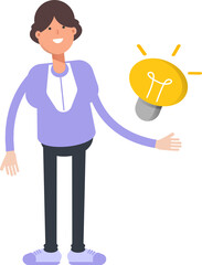 Woman Character and Light Bulb

