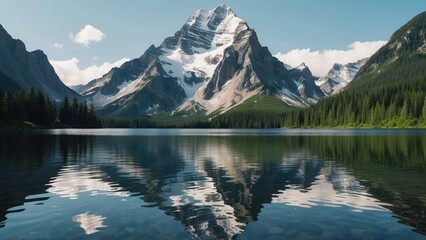 Fototapeta premium beautiful mountains scene with clear sky and river