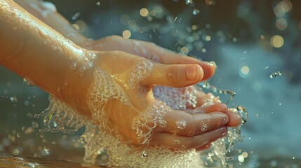 Fototapeta premium A pair of hands washing with soap and water symbolizing basic but crucial hygiene practices