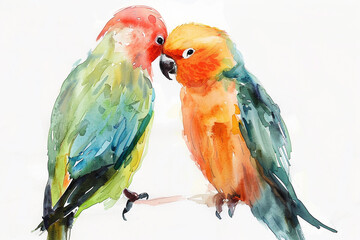 watercolor illustration of couple of parrots