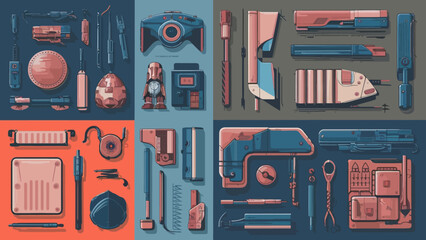 Flatlay knolling graphic resources various design