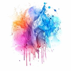 Whimsical watercolor splash merging cool blues with warm pink and golden hues on a white backdrop.